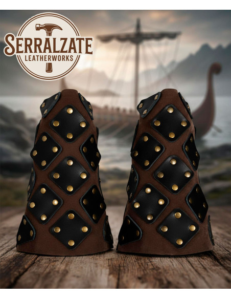Brown Leather Viking Arm Bracers with...