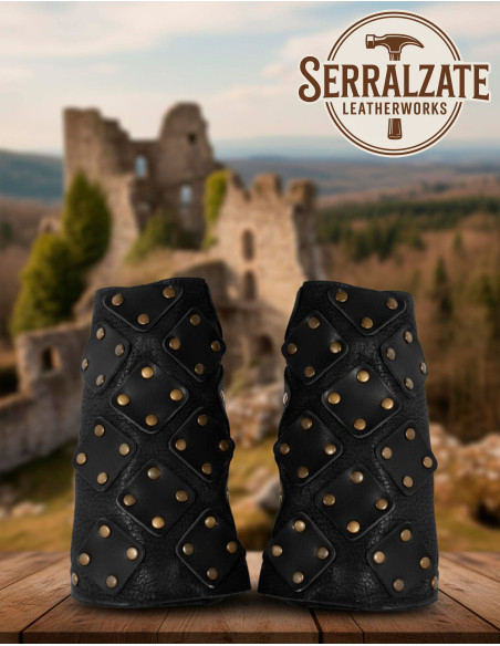 Black Scaled Leather Medieval Bracers