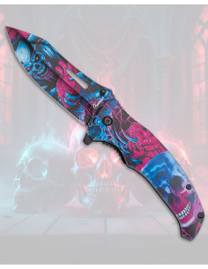 Albainox Skull Design 3D Knife Red/Blue