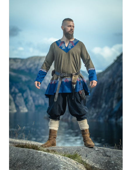Freydis Short Viking Tunic, Olive-Blue