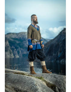 Freydis Short Viking Tunic, Olive-Blue 2