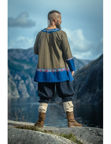 Freydis Short Viking Tunic, Olive-Blue