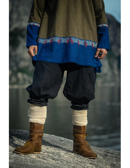 Freydis Short Viking Tunic, Olive-Blue