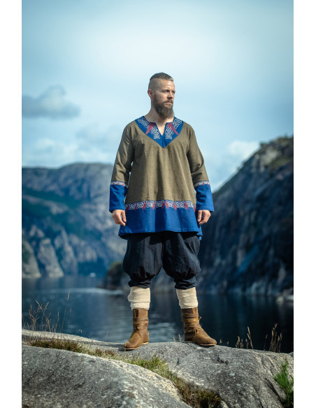 Freydis Short Viking Tunic, Olive-Blue