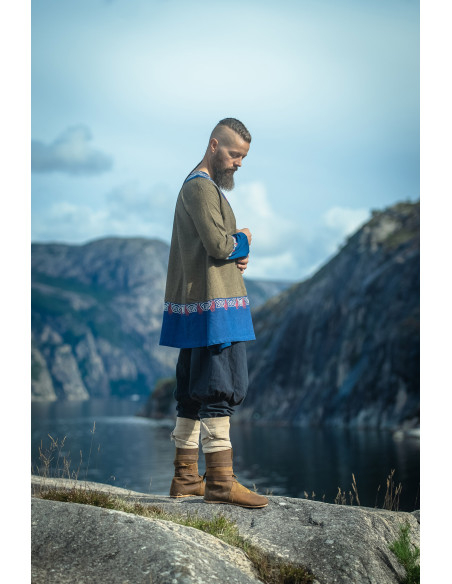 Freydis Short Viking Tunic, Olive-Blue