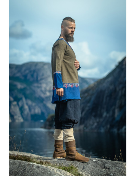 Freydis Short Viking Tunic, Olive-Blue