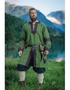 Leif Viking Tunic, Green with Genuine Leather Details