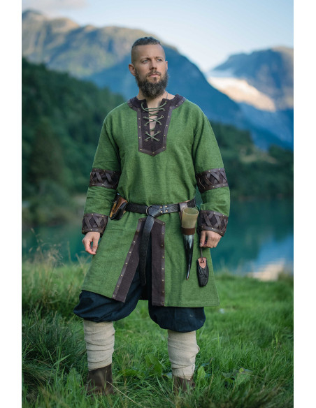 Leif Viking Tunic, Green with Genuine...