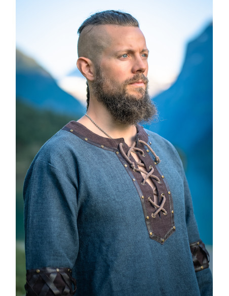 Leif Blue Viking Tunic with Genuine...
