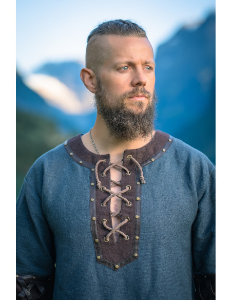 Leif Blue Viking Tunic with Genuine...