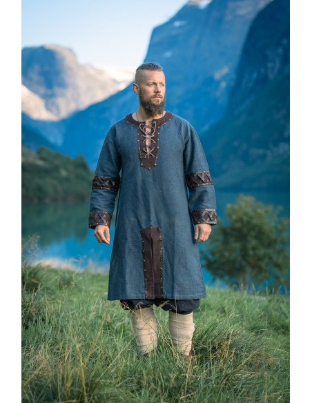 Leif Blue Viking Tunic with Genuine...