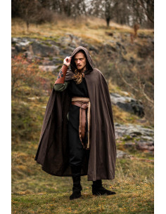 Dark Brown Medieval Cloak with Hood, Johannes Model 2