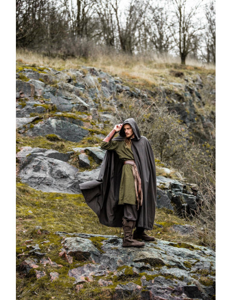 Dark Brown Medieval Cloak with Hood,...