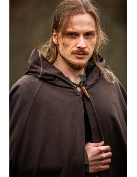 Dark Brown Medieval Cloak with Hood,...