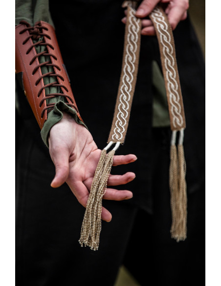 Unisex Veigga Beige Belt with Embroidery