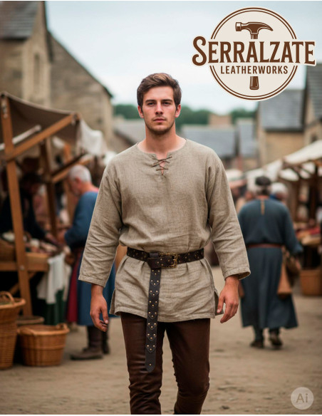 Viking Leather Scale Belt with Nordic...