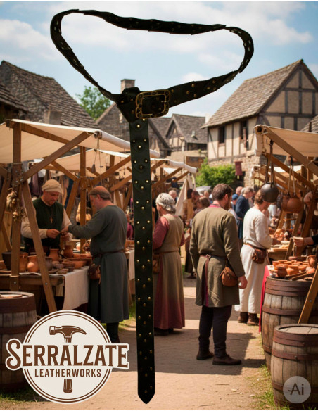 Viking Leather Scale Belt with Nordic...