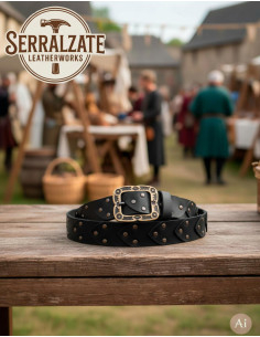 Viking Leather Scale Belt with Nordic Buckle, Black 2