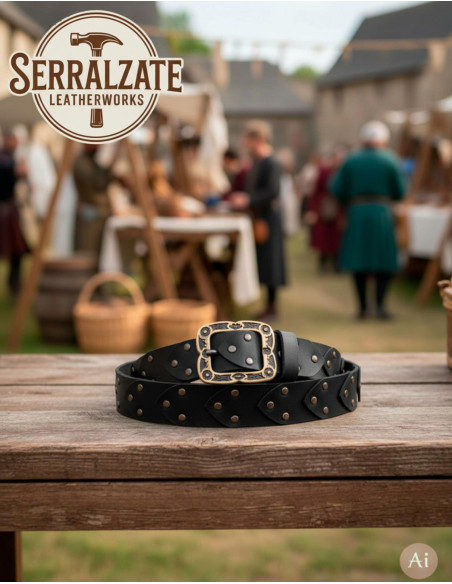 Viking Leather Scale Belt with Nordic...
