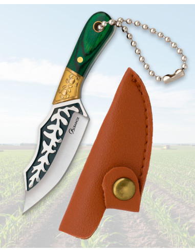 Albainox Mini Knife, Green Stamina Handle, Sheath