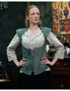 Medieval Suede Leather Corset, Athela Model, Green Color