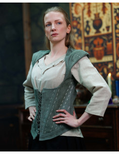 Medieval Suede Leather Corset, Athela Model, Green Color 2