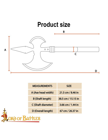 Medieval Carbon Steel Axe Model Halberd