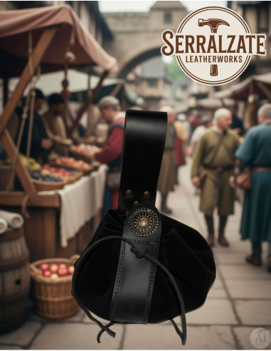 Black Medieval Leather Belt Pouch