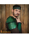 Medieval leather shoulder pad with Celtic knot design, green color