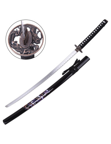 Decorative Steel Katana with Dragon and Lacquered Wood