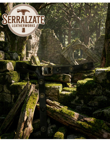 Long Medieval Recreation Belt with Plackets, Black