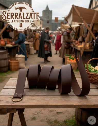 Authentic Medieval Leather Belt with Ring, Brown