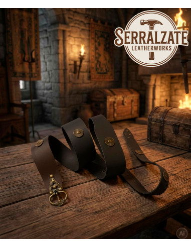 Medieval Leather Belt with Rivets for LARP, Black