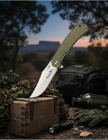 D2 Tactical Knife with Green Micarta Handles