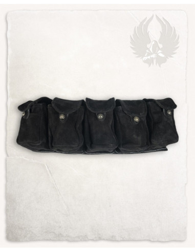 Medieval Suede Belt with 5 Pockets, Black