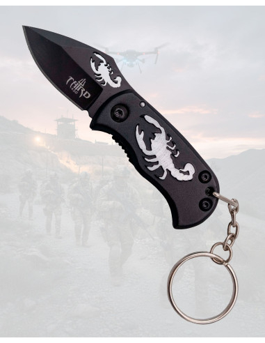Third Keychain Knife with Laser-Cut Scorpion Silhouette