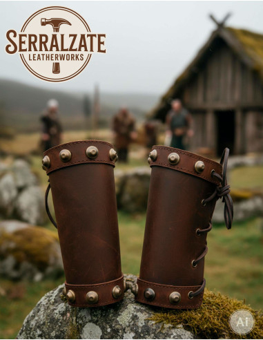 Brown Leather Viking Bracelets with Studs