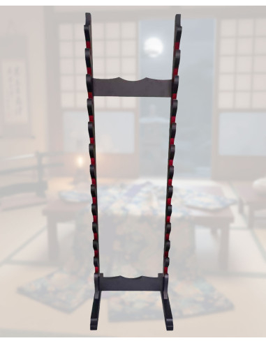 12-Sword Mini Katana Display Stand, Black Wood