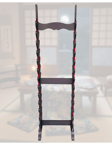 Floor Stand for 24 Katanas, Black Wood