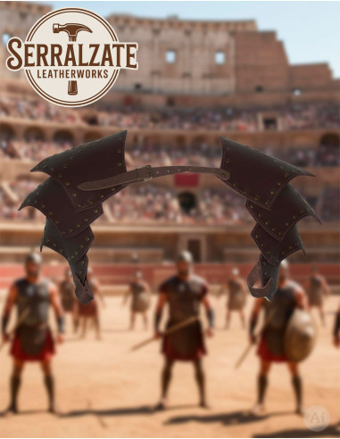 Brown Leather Shoulder Pauldrons with Rivets for Reenactments