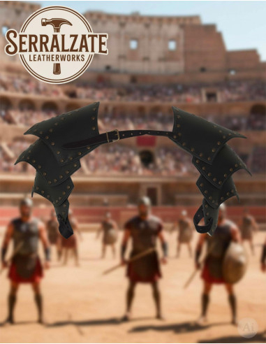 Black Leather Shoulder Guards with Studs for Reenactments