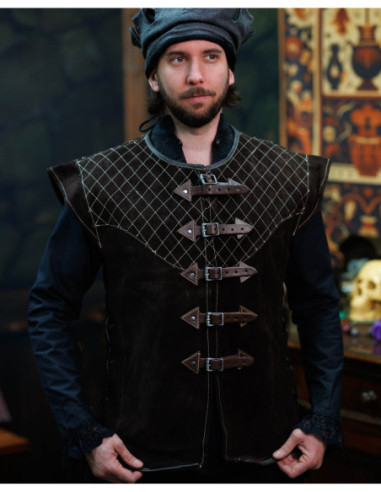 Black Suede Medieval Vest, Ristridin Model