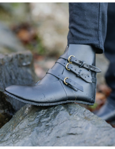 Raimund Leather Medieval Ankle Boots, Black