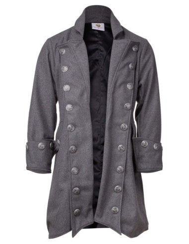Captain Chad Buccaneer Wool Pirate Coat in Gray