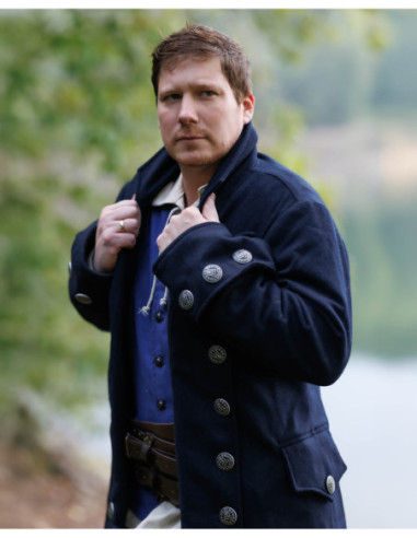 Captain Chad Buccaneer Wool Pirate Coat, Dark Blue