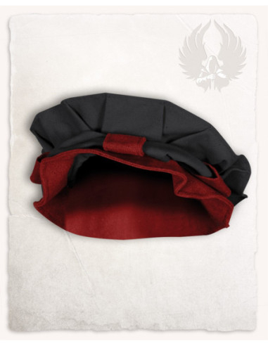 The medieval cap in cotton model Rupert, black-red.
