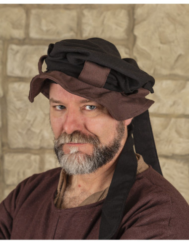 Medieval Cotton Beret Model Rupert, Black-Brown
