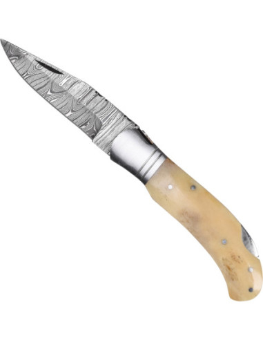 Damascus Knife with Bone Handle and Sheath