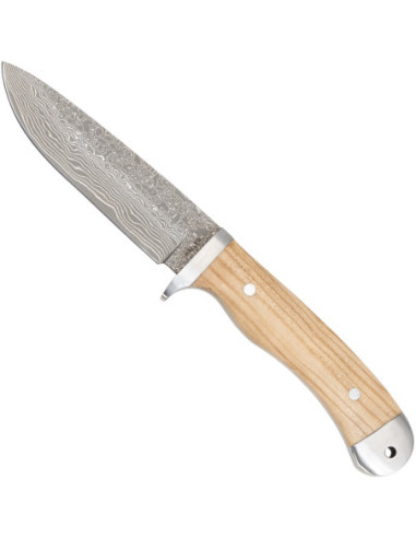 71-Layer Damascus Knife with Olive Wood Handle and Leather Sheath