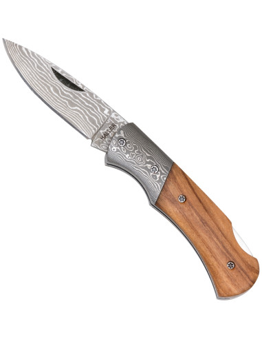 71-Layer Damascus Backlock Knife with Olive Wood Handle